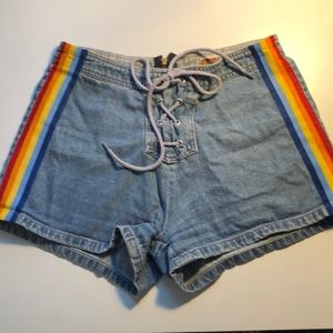 Vintage rainbow jean hot shorts (size S)